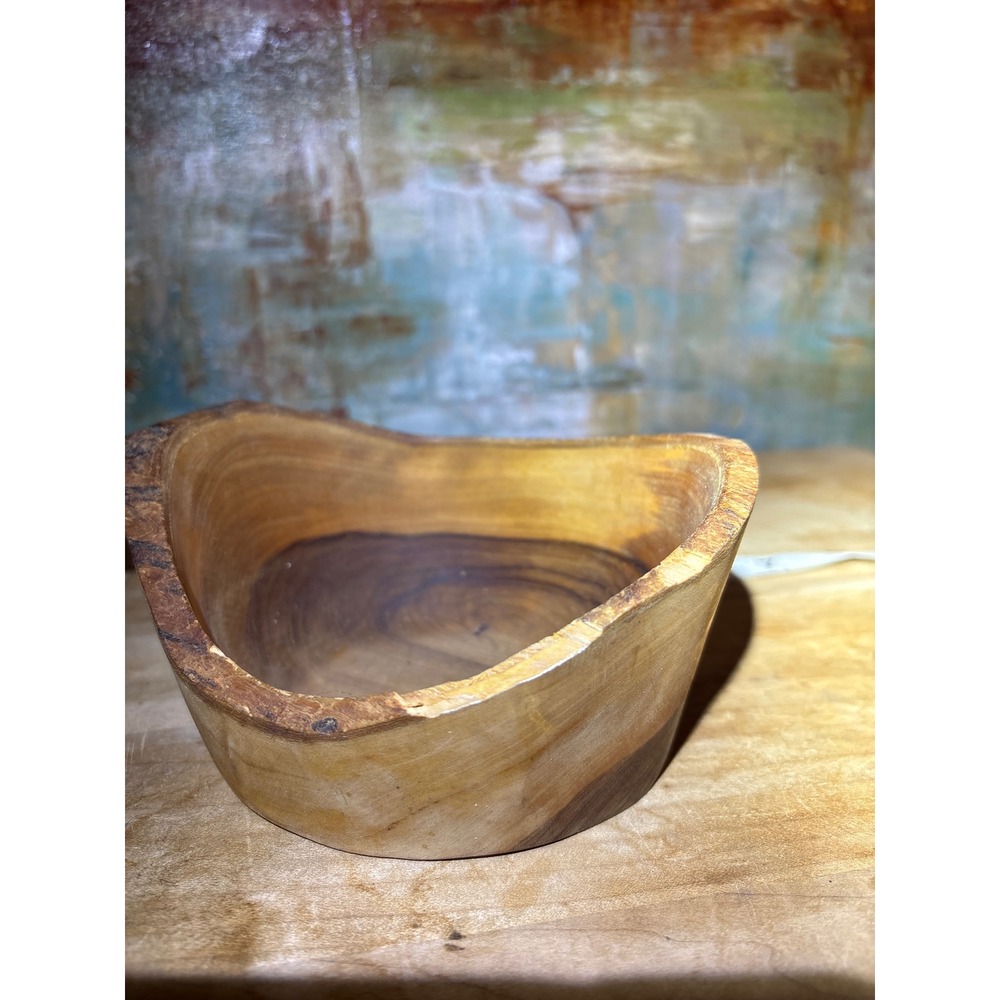 Vintage Hand Carved Wooden Scoop Bowl Live Edge Rustic Primitive Kuksa Style - Picture 7 of 9
